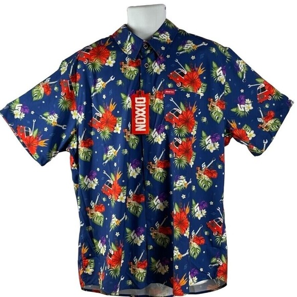 Dixxon Other - Dixxon Snap On Shirt Mens XL Blue Red Hawaiian Floral Limited Edition 2023